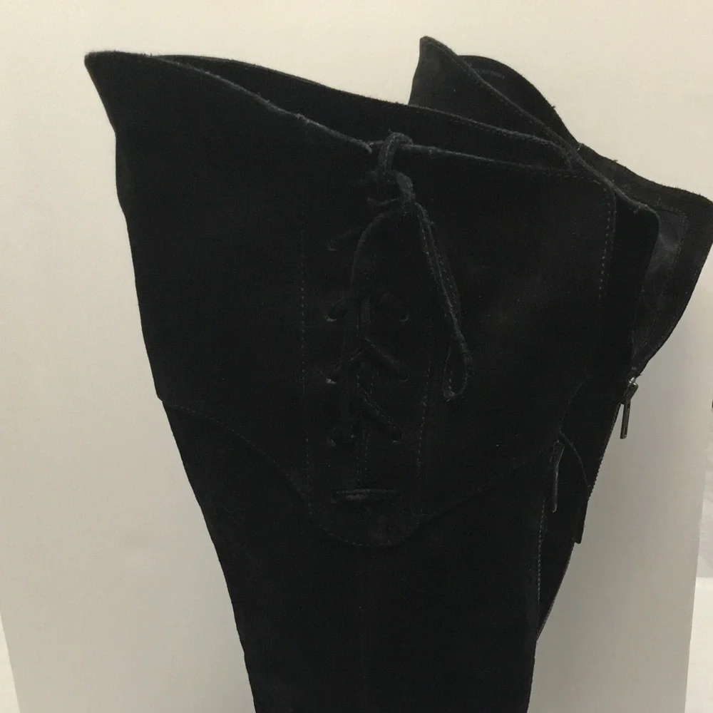 BARN CROWN Black Over the Knee Boots with Stretchy Suede Finish